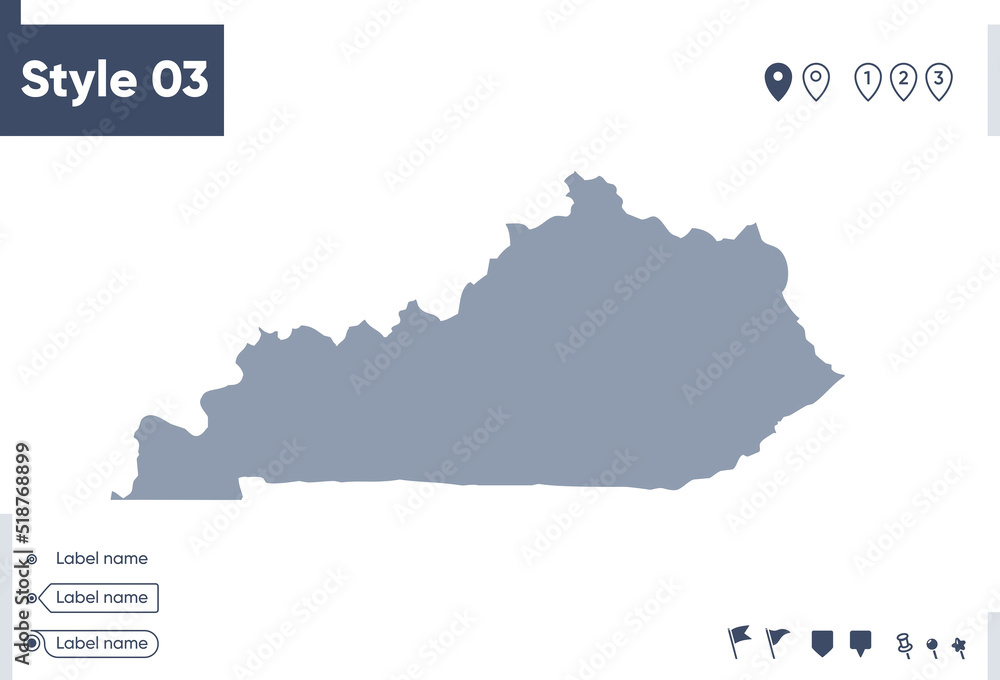 Kentucky, USA - map isolated on white background. Outline map. Vector map. Shape map.