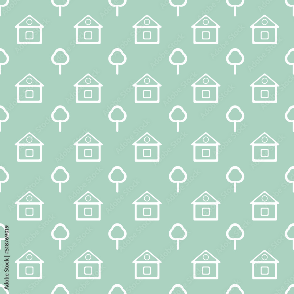 Seamless vector pattern with houses and trees. For printing, packaging,textiles,children's design,banner,web design Seamless vector pattern with houses and trees. For printing, packaging,textiles,children's design,banner,web design
