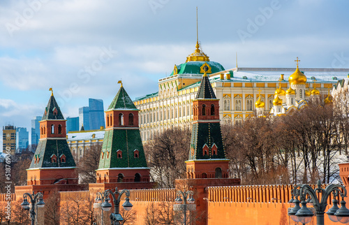 The Grand Kremlin Palace and the towers of the Moscow Kremlin.