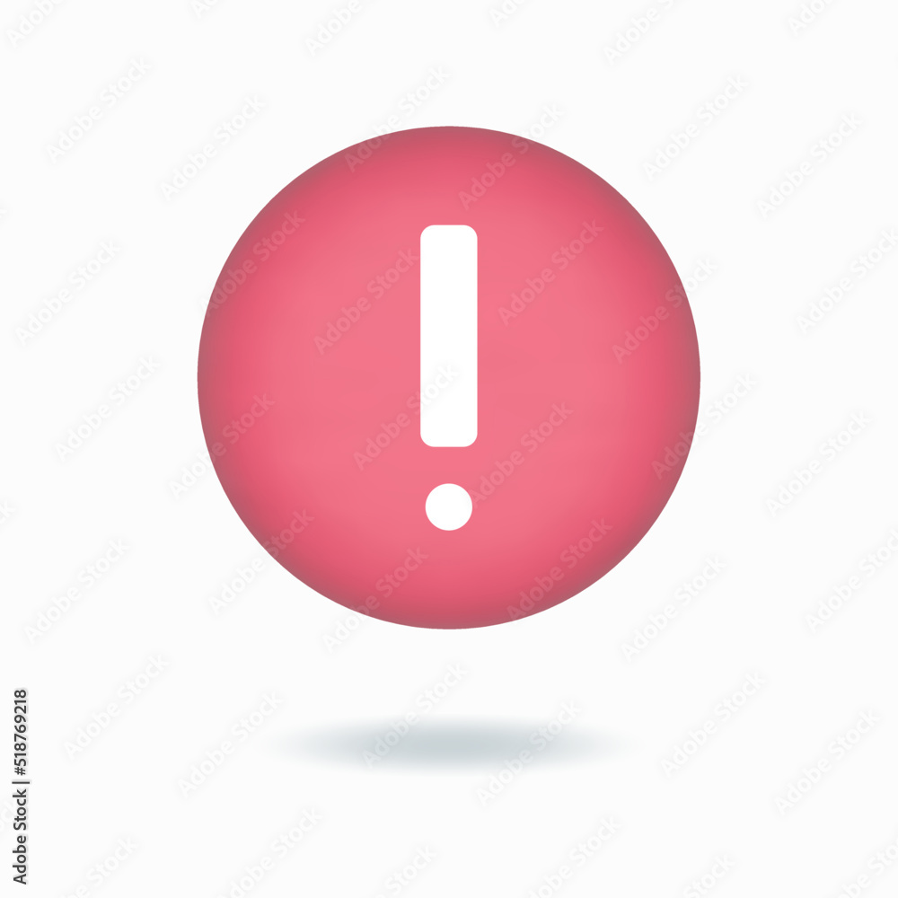 Vector illustration. 3d exclamation mark icon. 3d protest sign. Round red Button isolated on white background. Vector illustration. 3d exclamation mark icon. 3d protest sign. Round red Button isolated on white background.