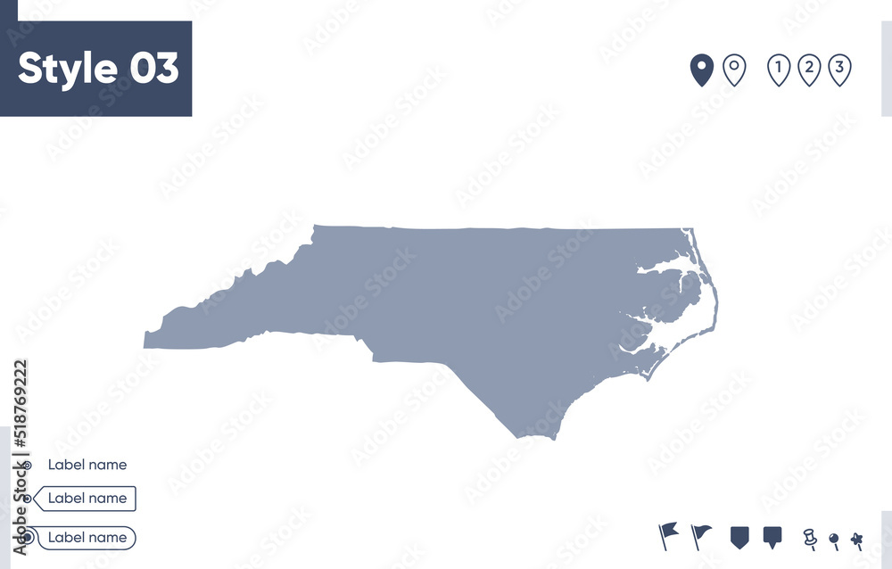 North Carolina, USA - map isolated on white background. Outline map. Vector map. Shape map.