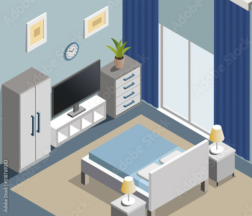 Bedroom interior vector isometric illustration © brichuas