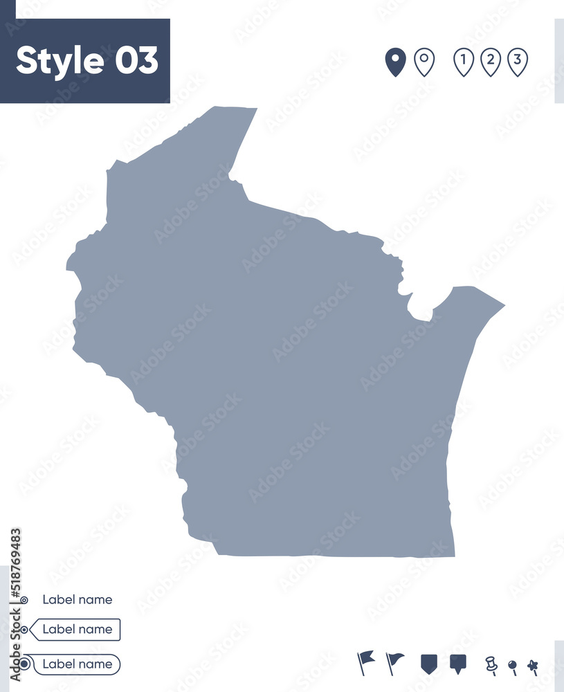 Obraz premium Wisconsin, USA - map isolated on white background. Outline map. Vector map. Shape map.