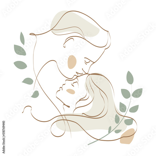 Minimal art kissing couple,contemporary poster,card.Vector illustration.Single line abstract love couple.Continuous linear drawing of woman man silhouettes.Fashion print in trendy minimalist style.