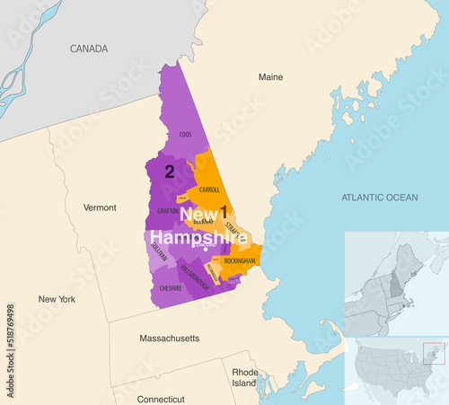 New Hampshire's congressional districts (2013-2023) vector map with neighbouring states and terrotories