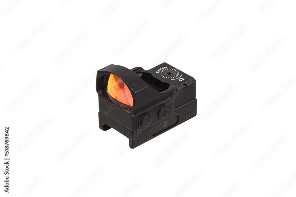 Fototapeta premium Modern optical collimator sight. Aiming device for shooting at short distances. Isolate on a white back.