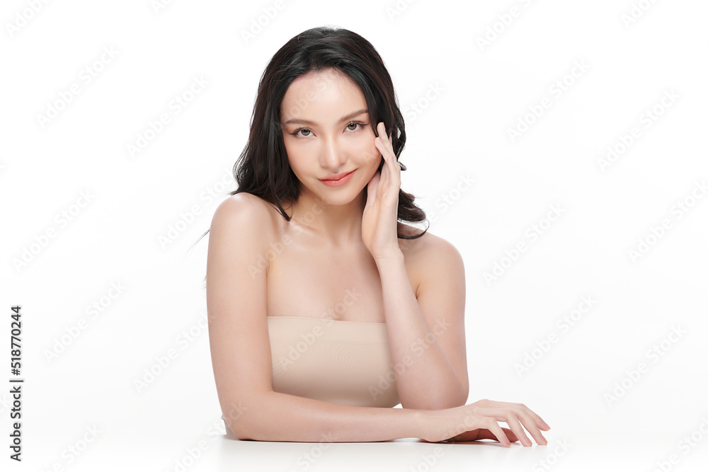 Beautiful young asian woman with clean fresh skin on white background, Face care, Facial treatment, Cosmetology, beauty and spa, Asian women portrait. Beautiful young asian woman with clean fresh skin on white background, Face care, Facial treatment, Cosmetology, beauty and spa, Asian women portrait.