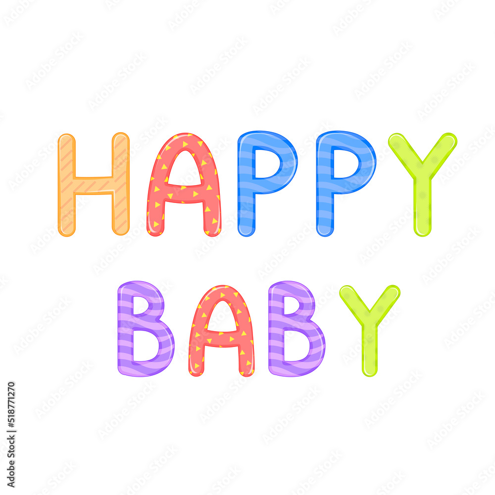 children s words happy baby white background vector graphics children s words happy baby white background vector graphics