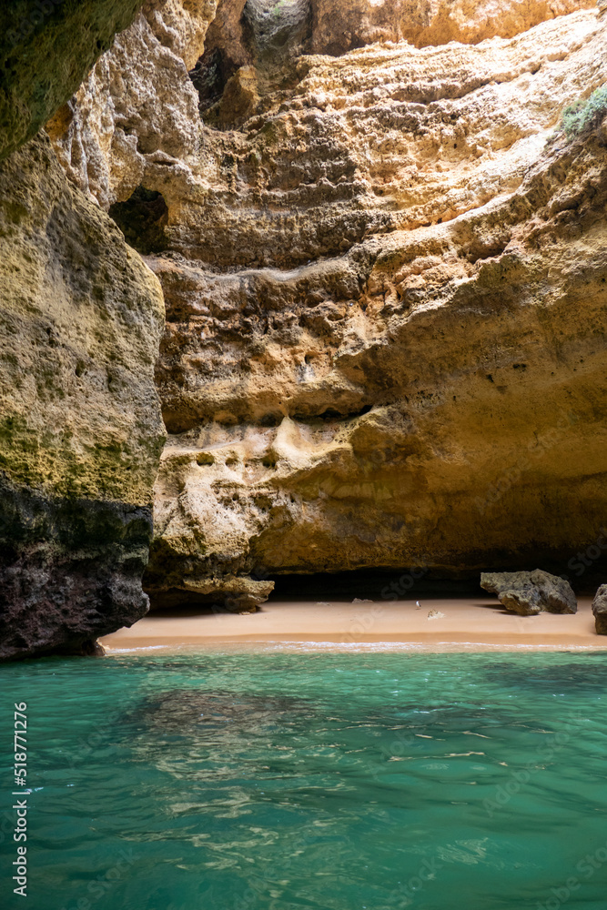 Benagil is one of the finest natural features of the Algarve. This dramatic limestone coastline is formed of sea pillars, fragile rock arches and hidden grottos. Benagil is one of the finest natural features of the Algarve. This dramatic limestone coastline is formed of sea pillars, fragile rock arches and hidden grottos.