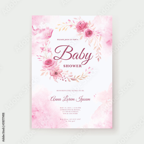 soft pink watercolor floral Baby shower invitation template