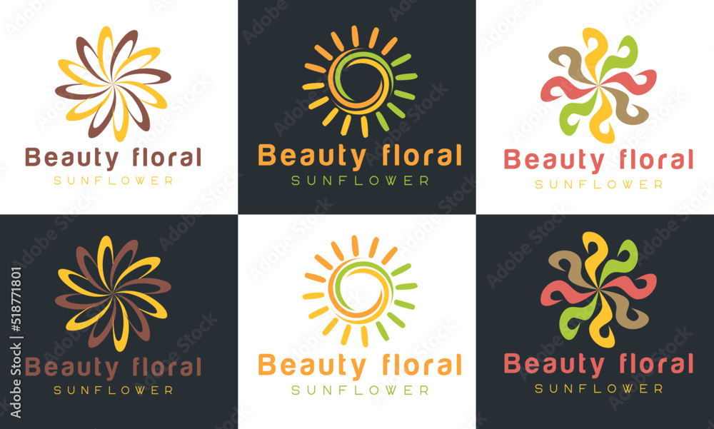 Set of Sun Flower Logo design Premium vector template