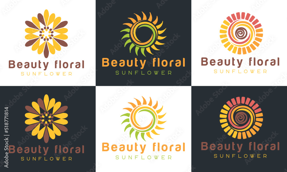 Set of Sun Flower Logo design Premium vector template