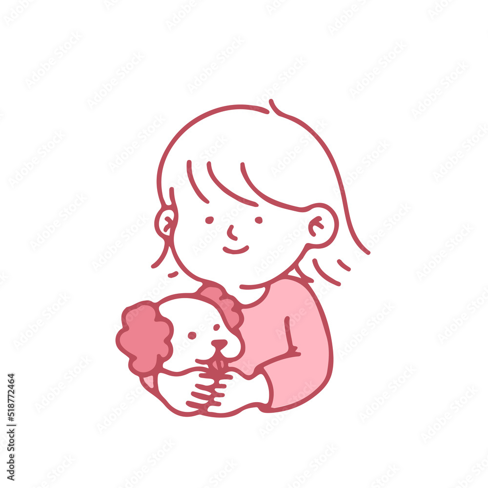 Fototapeta premium Cute Cartoon Happy Little Girl And Dog. Vector illustration isolated on background.