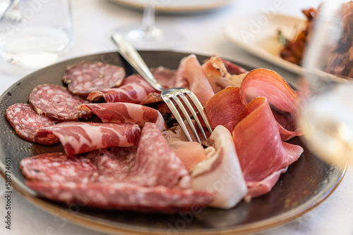 Photography Sliced Meats on Table with Fork