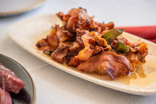 Sliced and Fried Pork Belly on Table
