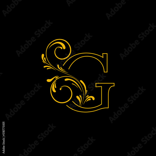 G Letter Logo With Luxury Floral Gold Design.Vector illustration for invitations, weddings, greeting cards template design