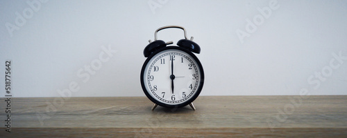 Analog alarm clock pointing at hours, minutes, seconds to display time - Photo of digital timer for website, deadline, illustration, banner, meeting - 6 am 6 pm 6am 6pm 18h 18