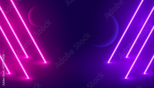 beam of neon glowing light rods stage background