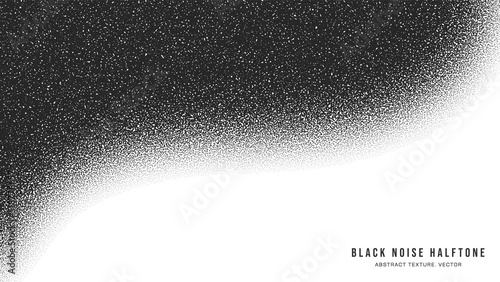 Black Noise Stipple Dotted Halftone Pattern Vector Smooth Curved Border Isolated On White Back. Hand Drawn Dotwork Abstract Grainy Worn Texture. Handdrawn Dot Work Art Bend Form Conceptual Abstraction