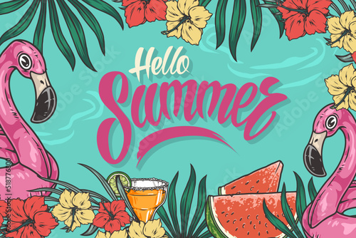 Hello summer flyer colorful vintage
