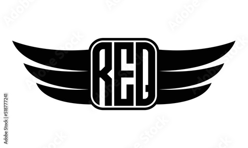 REQ three Letter Wings Flying Initial wing symbol minimalist creative concept flag icon professional logo design Vector template with abstract black and white tattoo photo