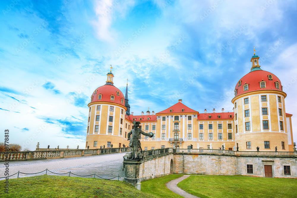 Majestic view of Moritzburg Castle near Dresden.