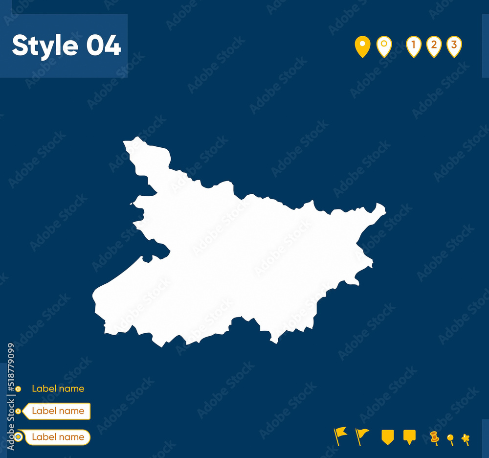 Obraz premium Bihar, India - map isolated on blue background. Outline map. Vector map.