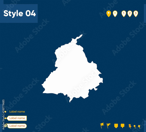 Punjab, India - map isolated on blue background. Outline map. Vector map.