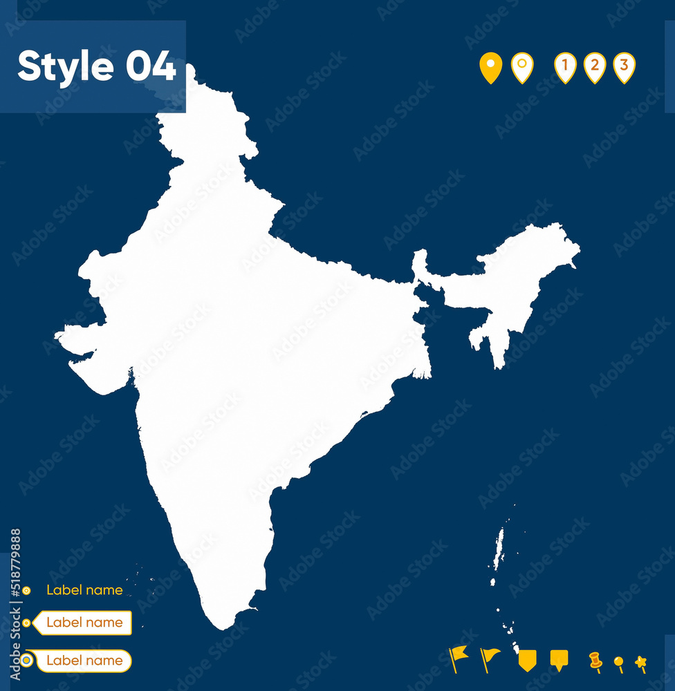 India - map isolated on blue background. Outline map. Vector map.