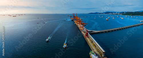 Photography Cargo Container international port Long Bridge export custom for the Truck import cargo marina dock sea port concept freight shipping logistic and transportation forwarding sevice