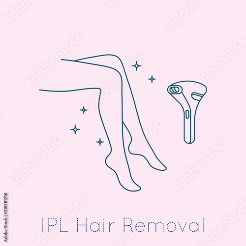 IPL Hair Removal device cosmetology procedure concept. Legs silhouette with laser epilation vector illustration in outline style. 