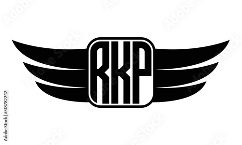 RKP three Letter Wings Flying Initial wing symbol minimalist creative concept flag icon professional logo design Vector template with abstract black and white tattoo photo