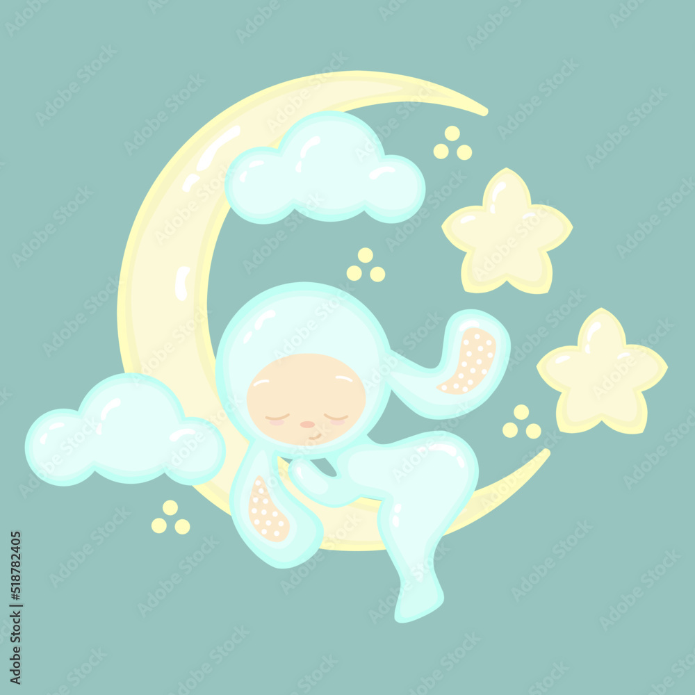 Vector illustration of baby sleeping on the moon
