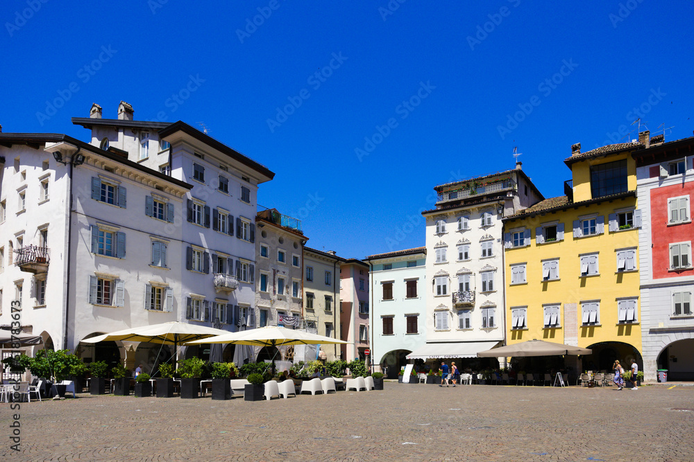 Trento, Italy, view of the main squarewith the typical colourful buildings