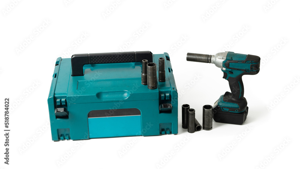 Fototapeta premium set box electric Impact wrench isolated on white background