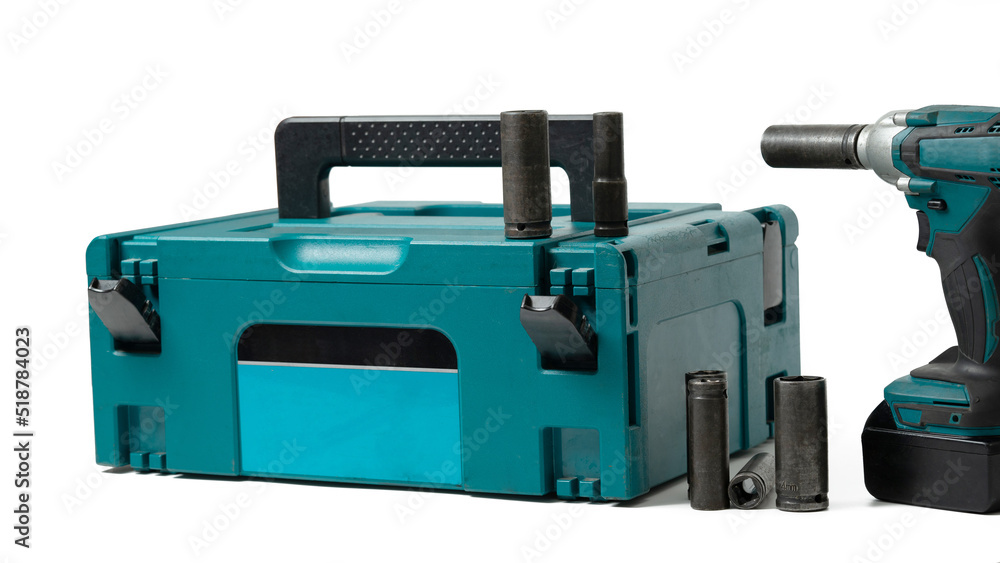 set box electric Impact wrench isolated on white background set box electric Impact wrench isolated on white background