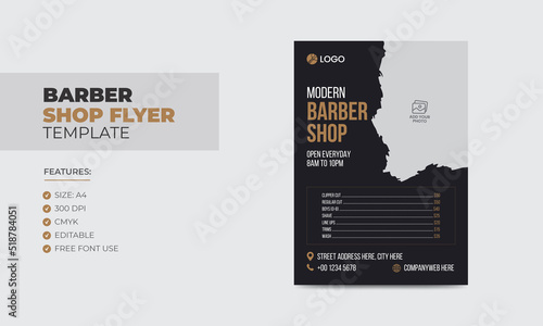 Modern barbershop flyer design template editable beauty salon business poster template