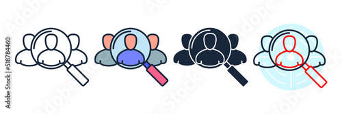 education icon logo vector illustration. Magnifier with human symbol template for graphic and web design collection