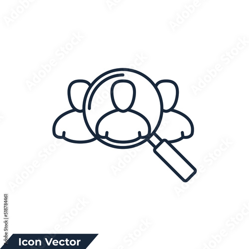 education icon logo vector illustration. Magnifier with human symbol template for graphic and web design collection