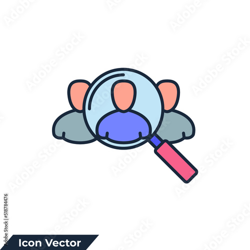 education icon logo vector illustration. Magnifier with human symbol template for graphic and web design collection
