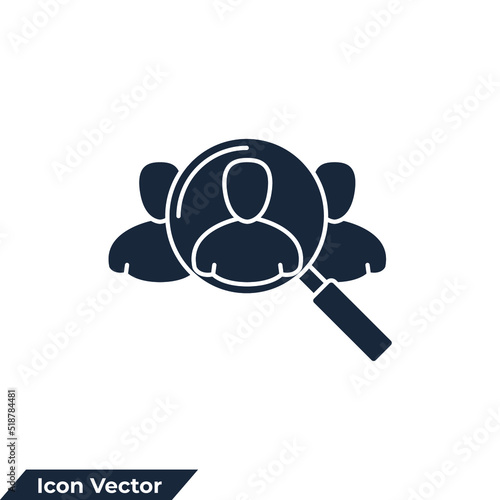 education icon logo vector illustration. Magnifier with human symbol template for graphic and web design collection