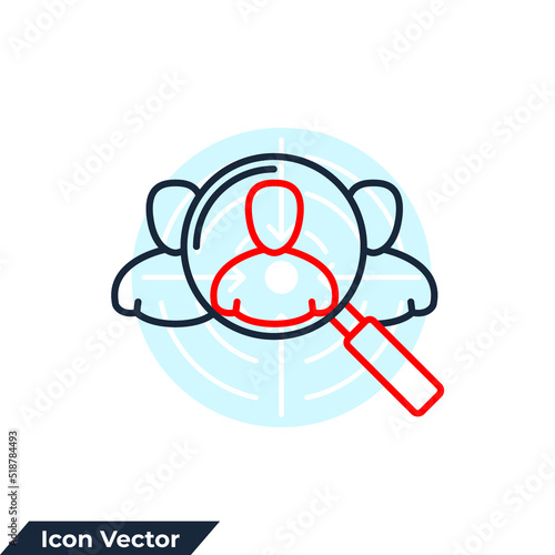 education icon logo vector illustration. Magnifier with human symbol template for graphic and web design collection