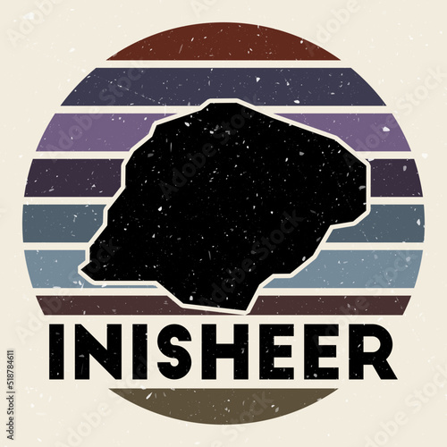 Inisheer logo. Sign with the map of island and colored stripes, vector illustration. Can be used as insignia, logotype, label, sticker or badge of the Inisheer.