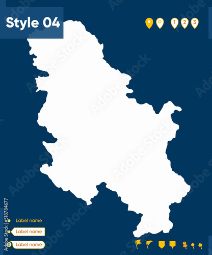 Serbia - map isolated on blue background. Outline map. Vector map.
