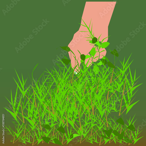 Hand pulling weeds stock illustration