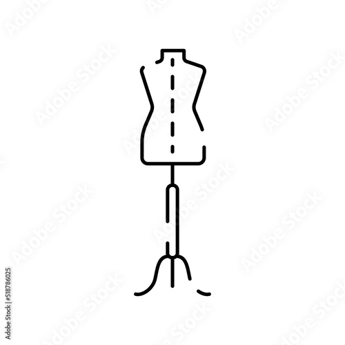Sewing line icon. Needlework, stitching, sewing machine, measuring tape, wool. Editable stroke. Atelier, Tailor Shop fashion. Needlework Dressmaking Studio. Vector tailor mannequin