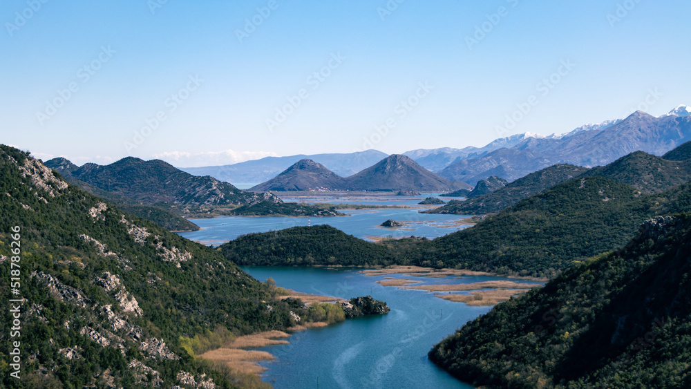 View over rivers winding into Lake Skadar National Park, Montenegro
