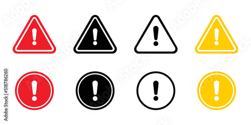 Warning signs with exclamation points set icon. Road traffic, triangle, round, caution, be carefull, danger, ddrive, car, accident. Technology concept. Vector line icon for Business and Advertising