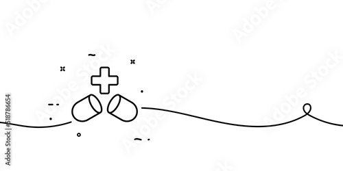 Pill with cross line icon. Prescription, medicine, treat, treatment, doctor, consultation, illness, disease, sick. Healthcare concept. One line style. Vector line icon for Business and Advertising