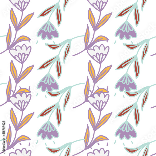 Cute flower seamless pattern in stylized folk style. Hand drawn elegant botanical background.